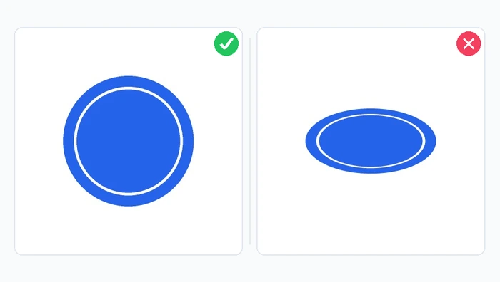 The same circular logo shown correctly resized versus stretched into an oval by ignoring the aspect ratio
